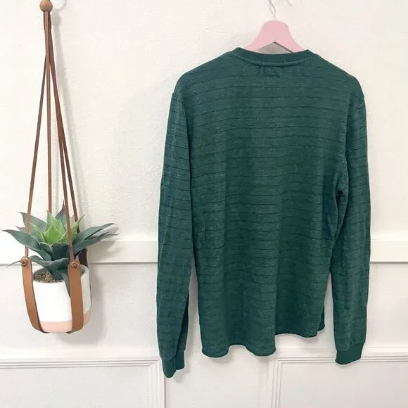 Marine Layer Double Knit Henley Long Sleeve in Green/Blue Stripe Size M - Picture 6 of 6